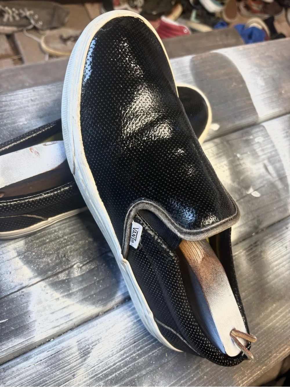 Vans black slip-on sneakers with textured perforated surface Mens 10